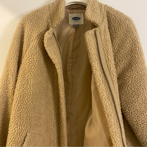 cream mid length teddy bear sherpa coat - Picture 5 of 5